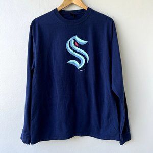 Seattle Kraken NHL Screen Print Long Sleeve Unisex Shirt Size Large Blue